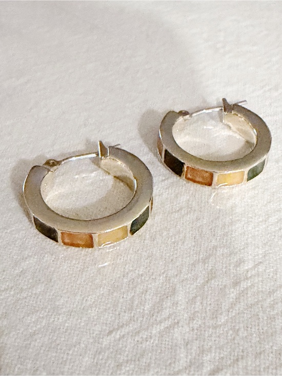 Jewelry - Gold Tone Tiny Hoop Earrings with Multicolor Inlay | Minimalist Huggie Hoops